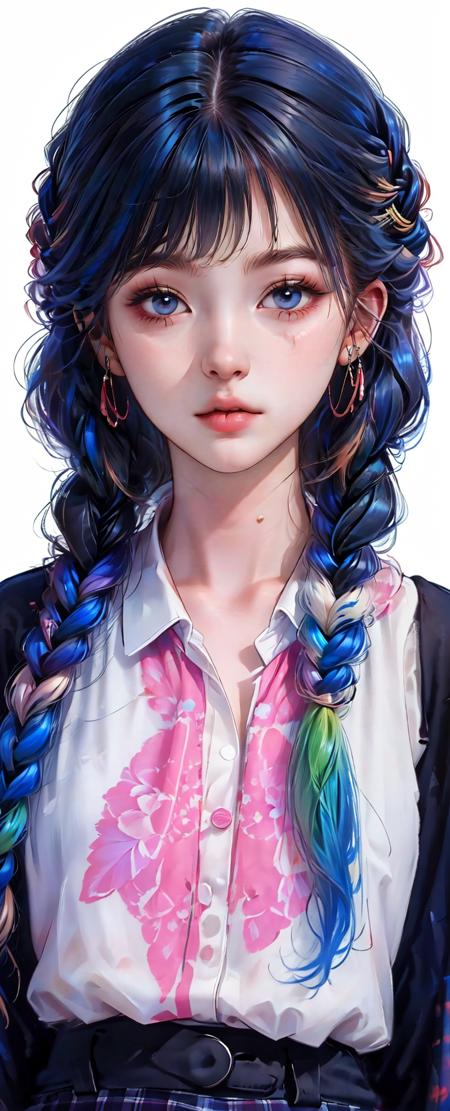 00377-1061630368-1girl,_high quality,masterpiece,_Makeup,_lora_Makeup_0.8_,checkered shirt,_short hair,upper_body,twin braids,multicolored hair,.png